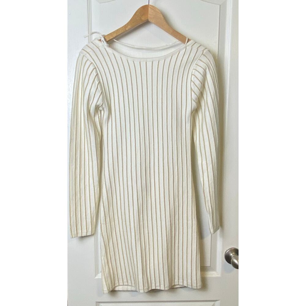 Princess Polly Leon White Gold Striped Open Back Bodycon Mini Dress Size M/L - Picture 2 of 10